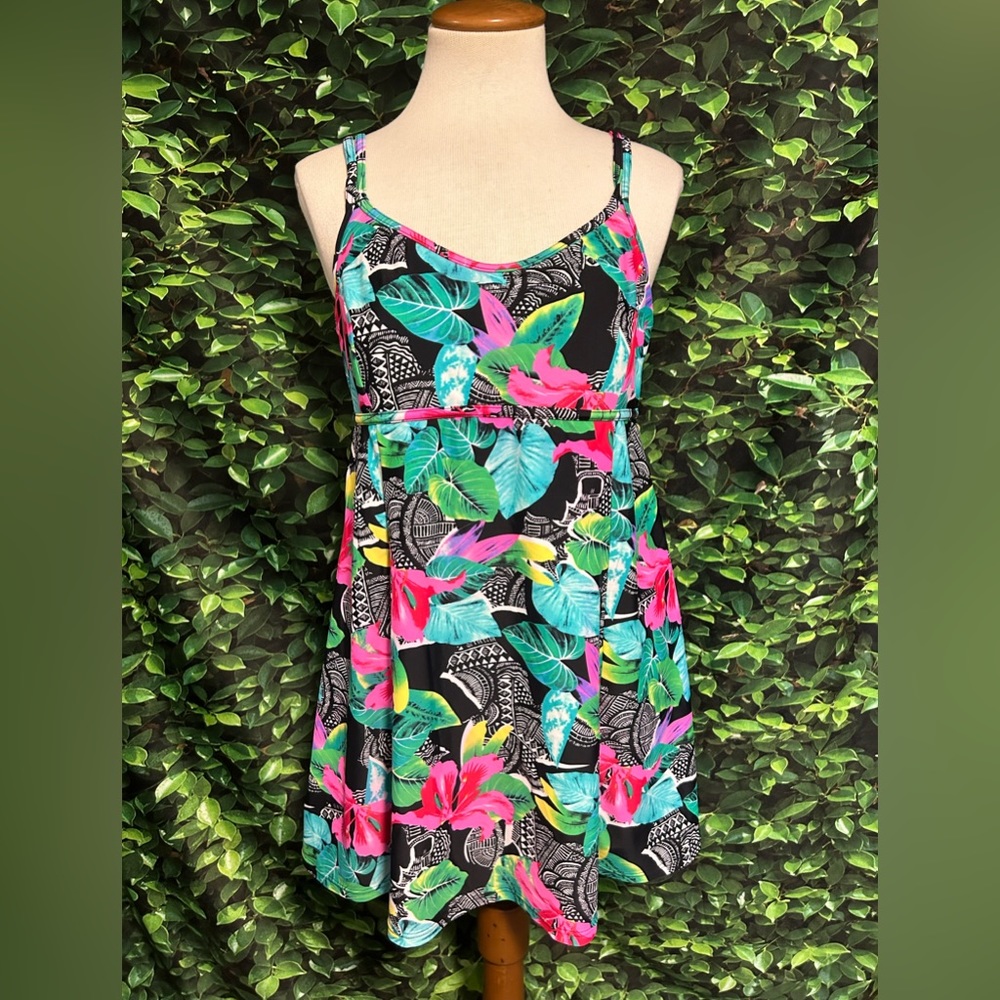 ISLAND PEARLS One Piece Swimsuit Blue Black Pink Tropical Floral Womens 10